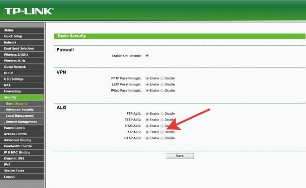 Отключение поддержки SIP (SIP ALG) в роутерах TP-Link изображение 1